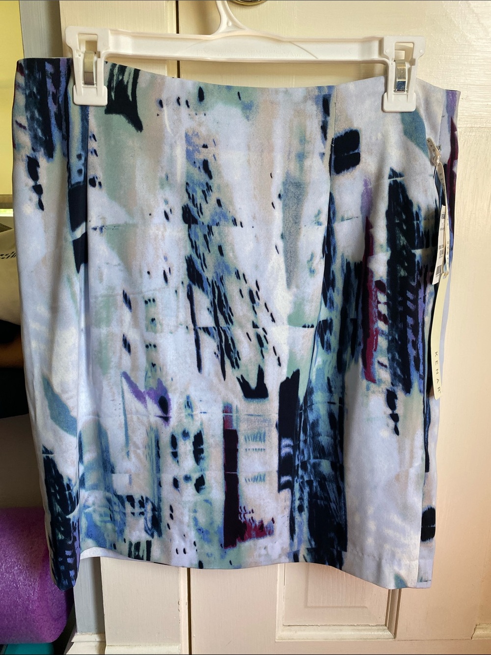 Kenar Abstract Pencil Skirt in Blue, Navy and Purple